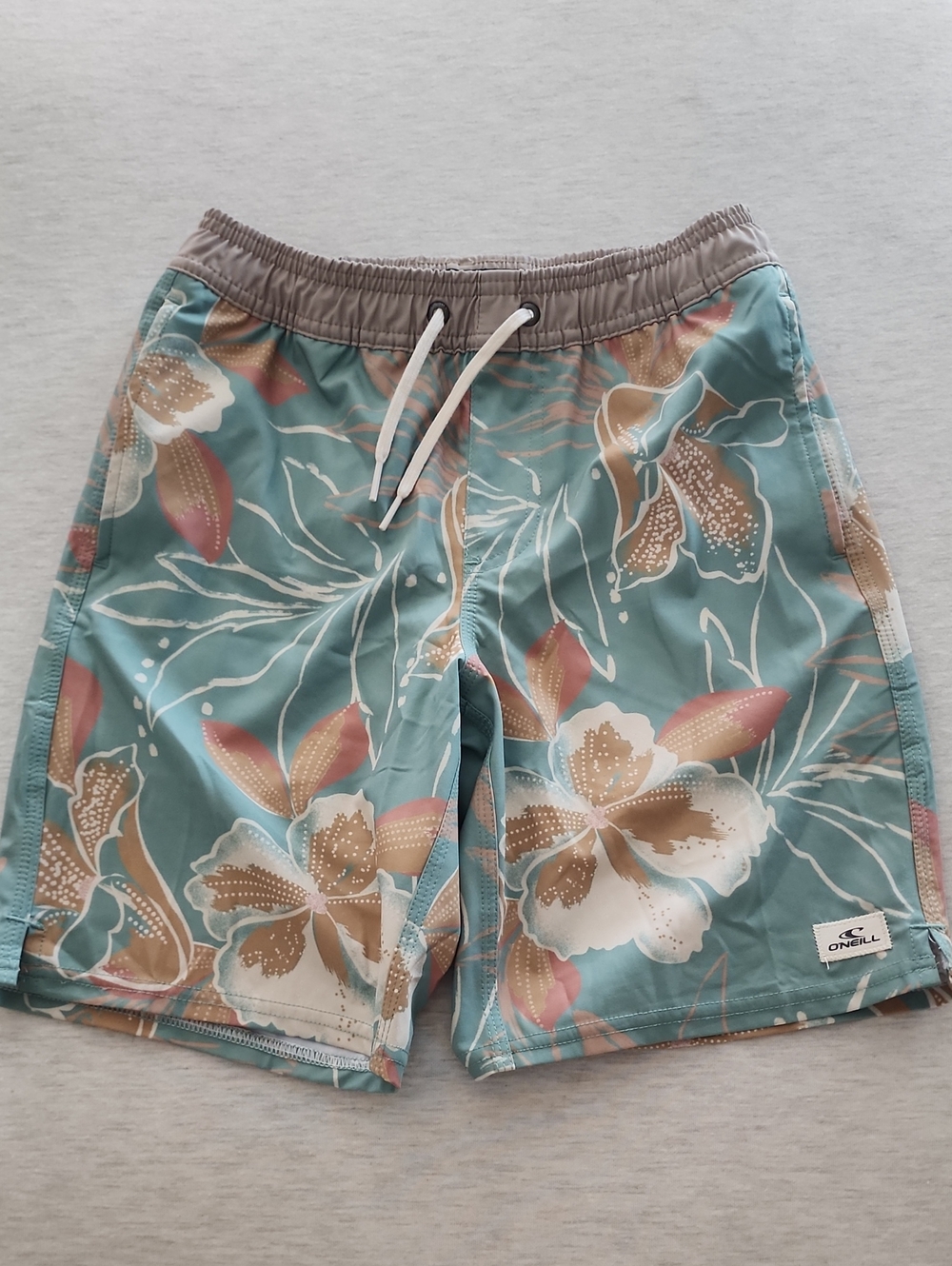 O'Neill  Hermosa Elastic Teal Floral Board Shorts with Beige and Coral Accents